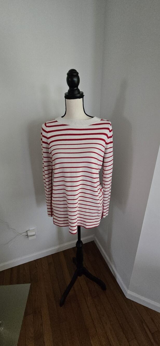 LOFT Red/White Striped Knit Crewneck Pullover Sweater Long Sleeve M